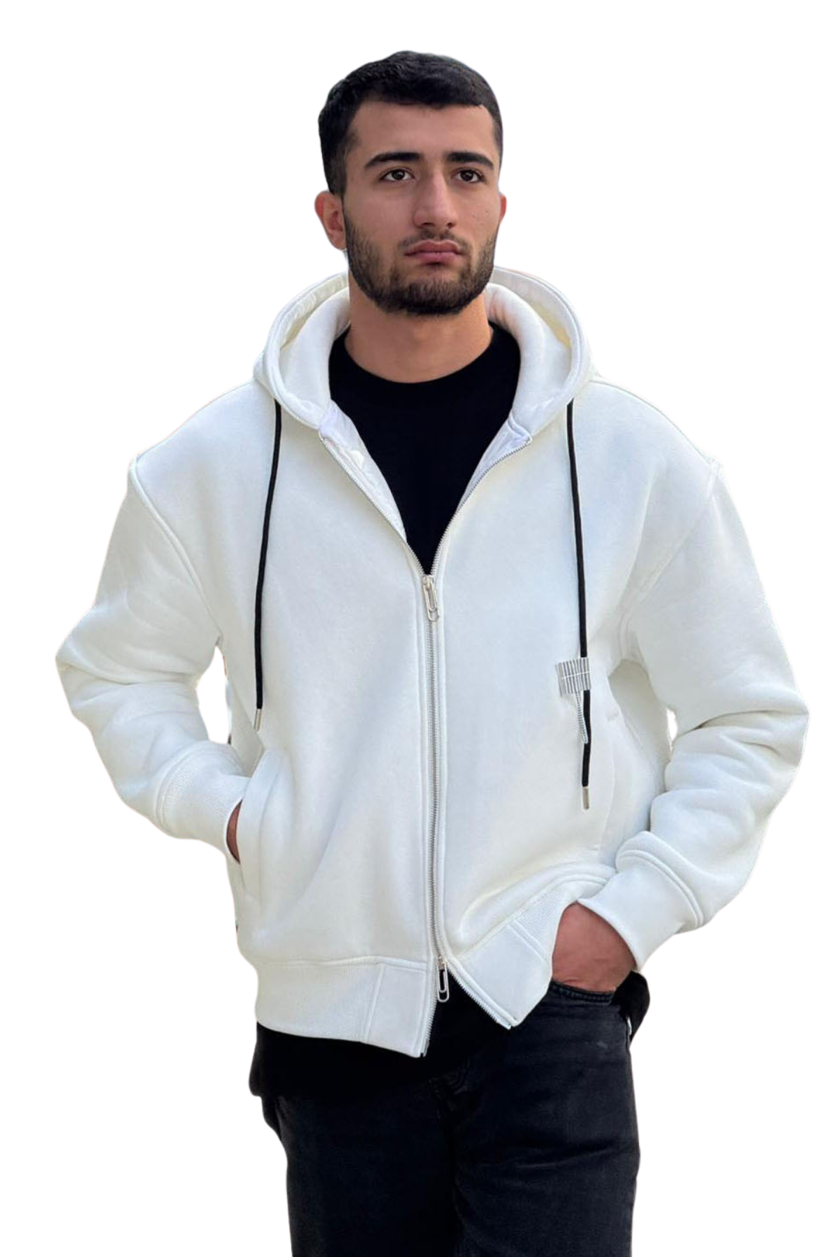 Unisex White Heavyweight Zip-Up Hoodie-X-4004