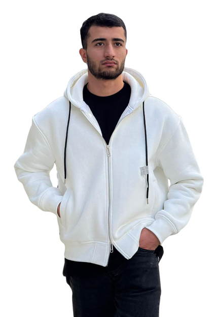 Unisex White Heavyweight Zip-Up Hoodie-X-4004