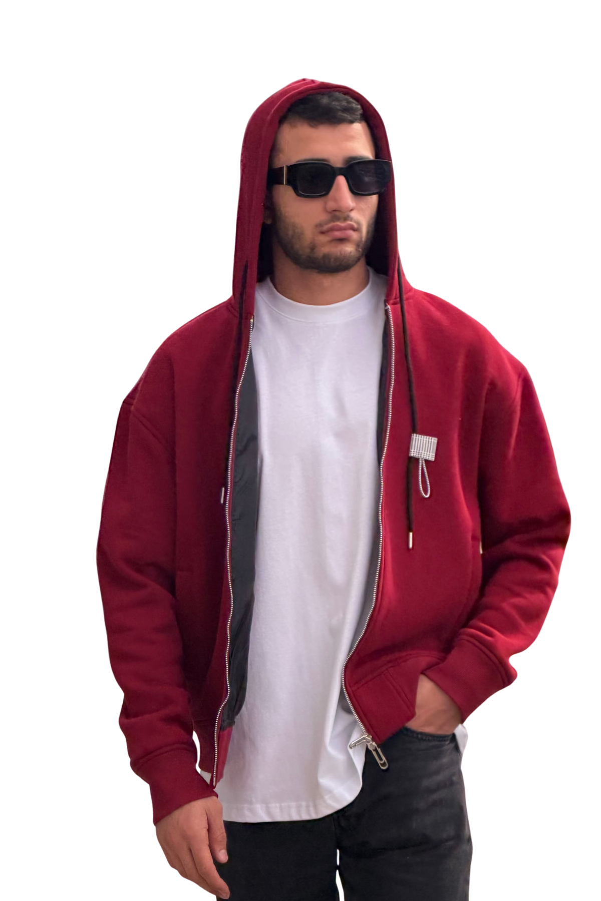 Unisex Burgundy Heavyweight Zip-Up Hoodie-X-4004