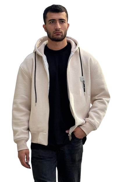 Unisex Beige Heavyweight Zip-Up Hoodie-X-4004