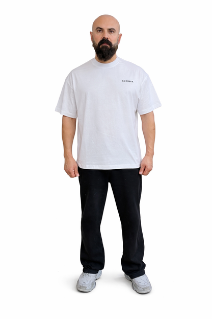 X-4010 ROCQERX Embroidered Logo Oversize T-Shirt – White