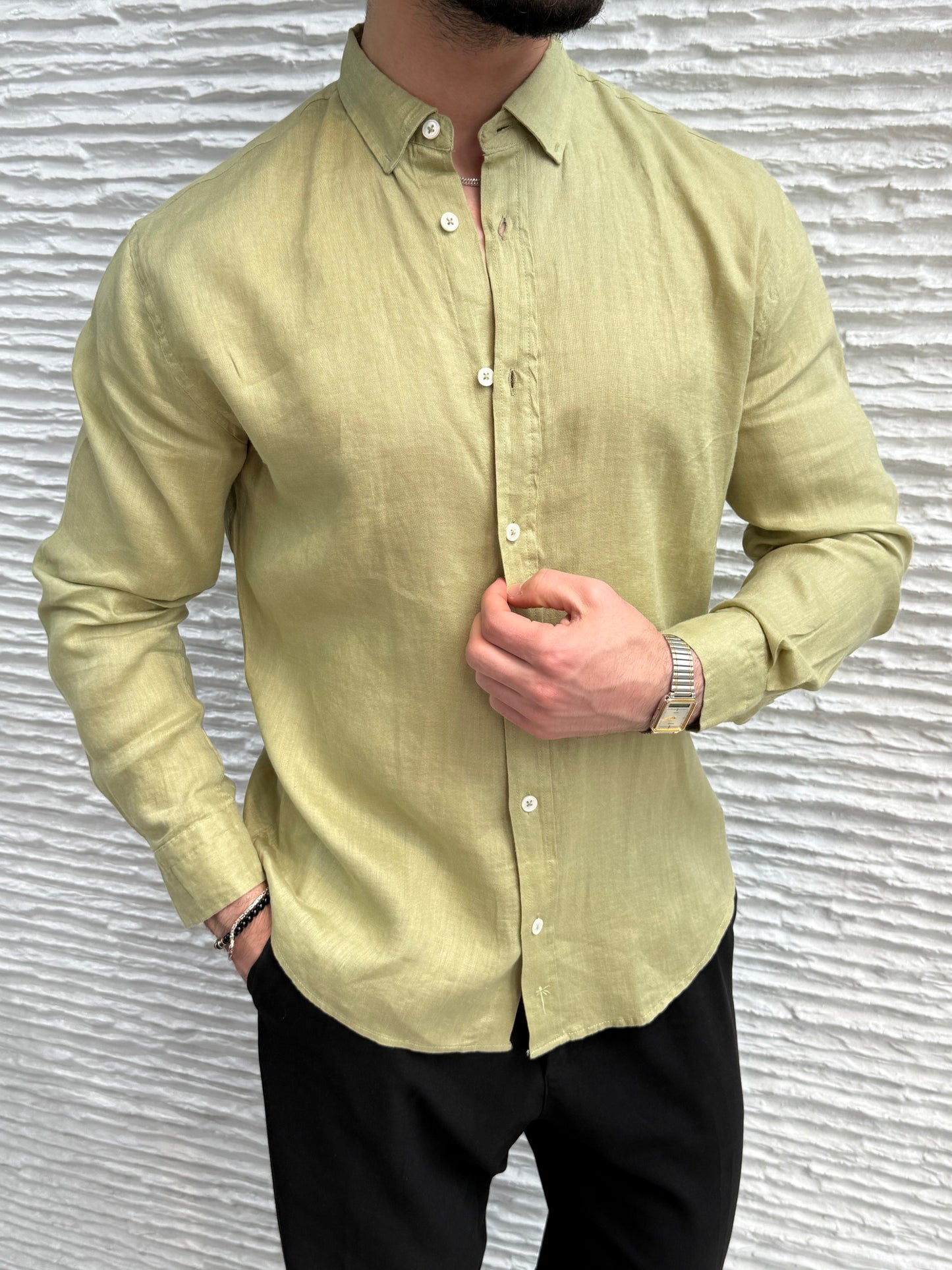 Men's Premium 100% Pure Linen Relaxed-Fit Shirt -  Lightweight Long Sleeve T-2602