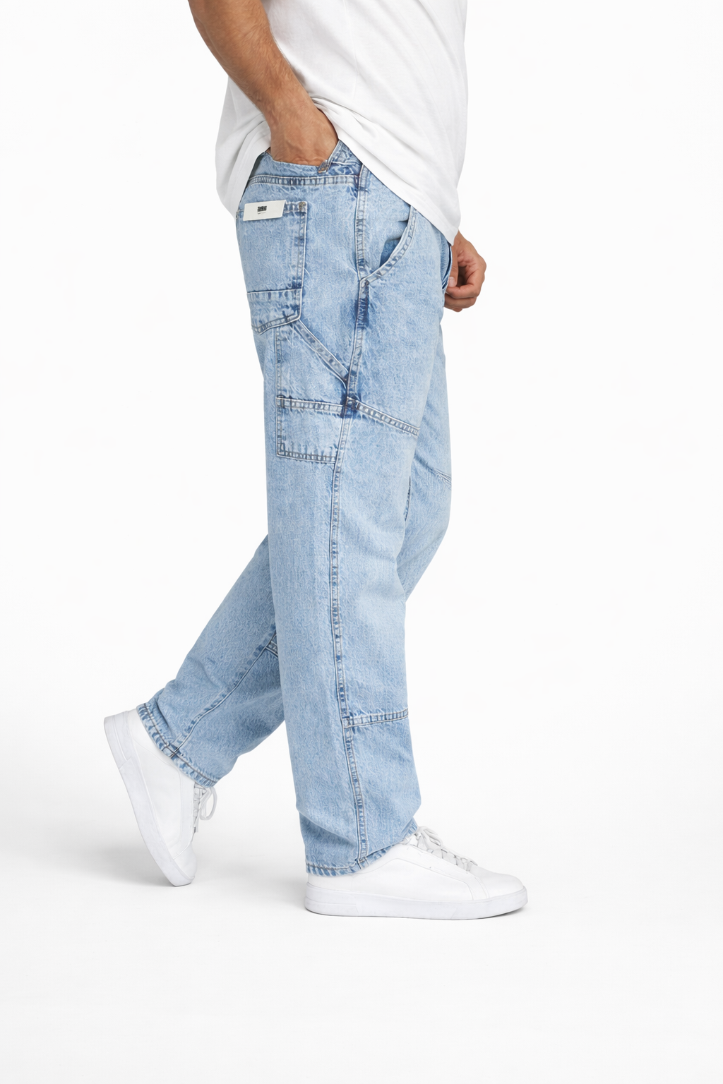 T-2949-4 Men’s Light Blue Denim Jeans | Relaxed Fit Cargo Style
