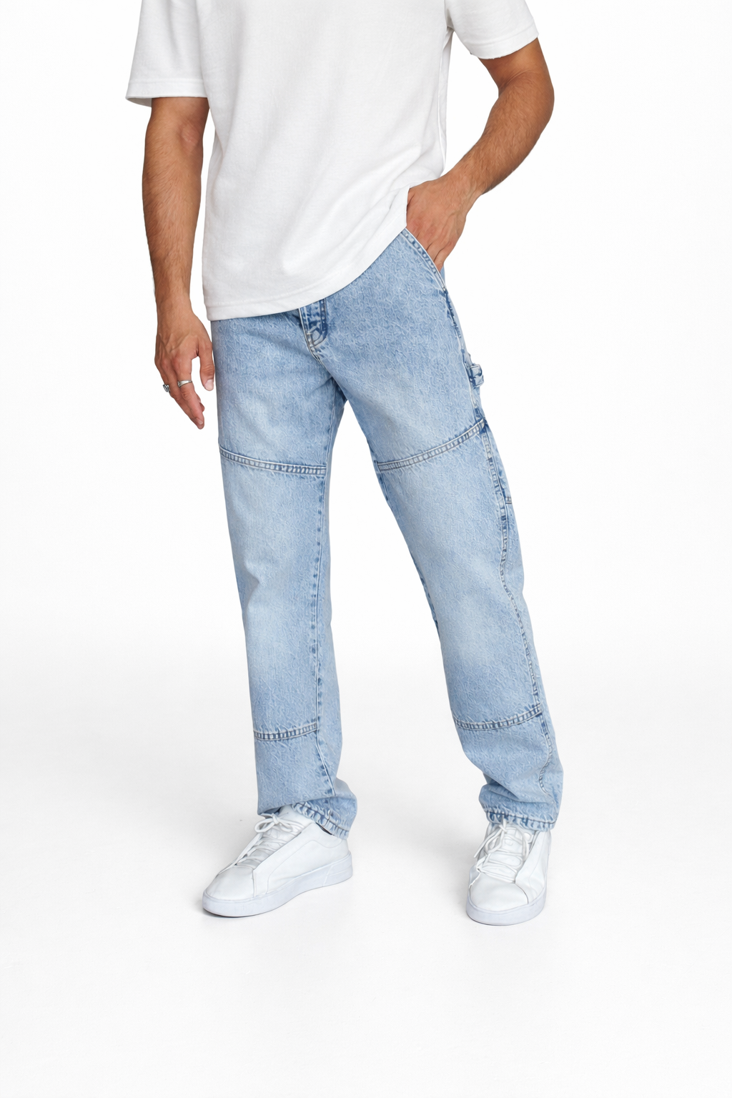 T-2949-4 Men’s Light Blue Denim Jeans | Relaxed Fit Cargo Style