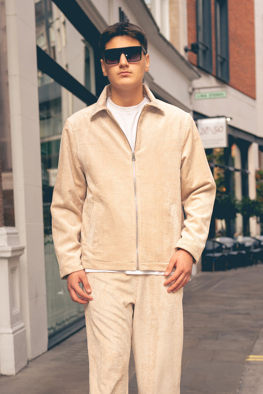 X-3002 Unisex Cream Velvet Tracksuit – Premium Zip-Up Jacket & Trousers Set