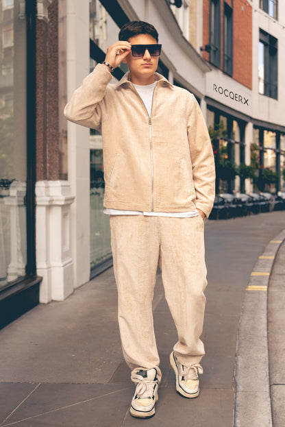 X-3002 Unisex Cream Velvet Tracksuit – Premium Zip-Up Jacket & Trousers Set