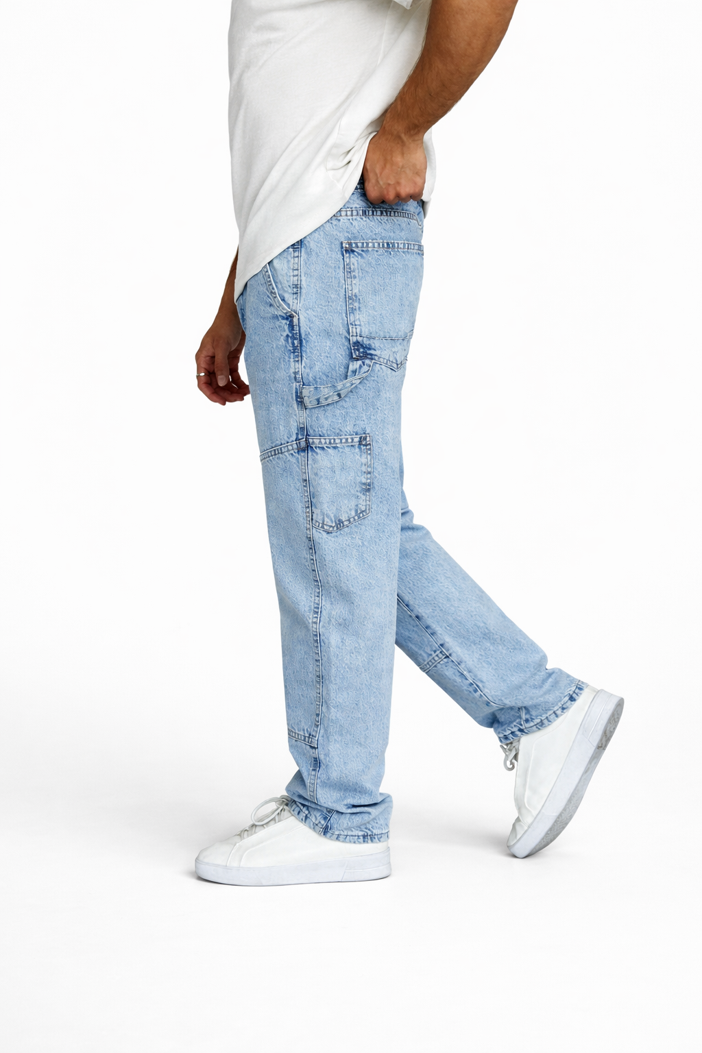 T-2949-4 Men’s Light Blue Denim Jeans | Relaxed Fit Cargo Style