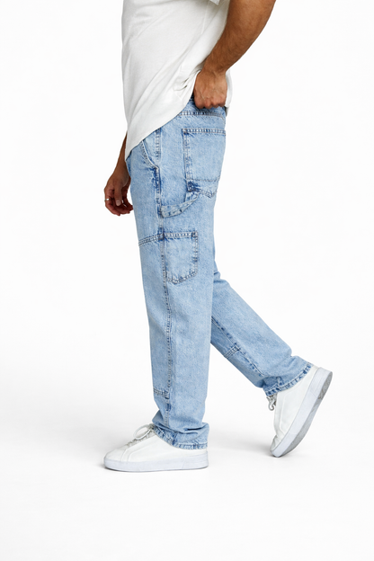 T-2949-4 Men’s Light Blue Denim Jeans | Relaxed Fit Cargo Style