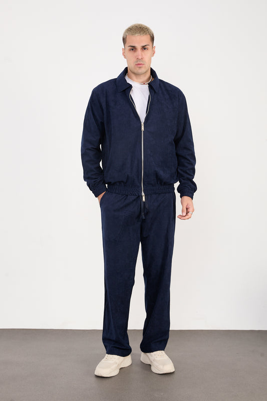 X-2037 Men’s Velour Zip Jacket & Matching Trousers Set – Navy