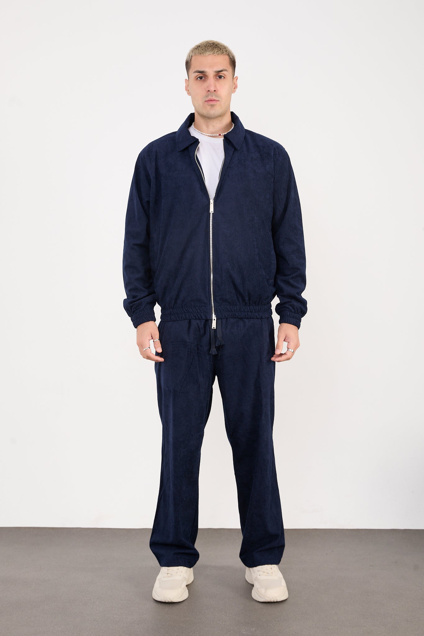 X-2037 Men’s Velour Zip Jacket & Matching Trousers Set – Navy