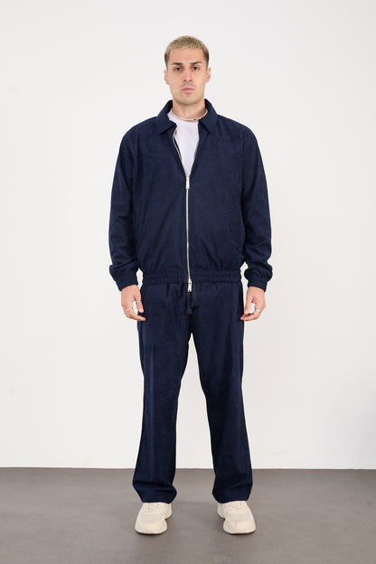 X-2037 Men’s Velour Zip Jacket & Matching Trousers Set – Navy