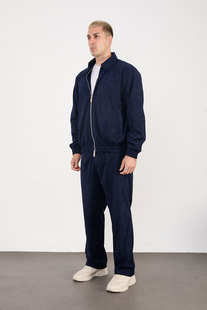 X-2037 Men’s Velour Zip Jacket & Matching Trousers Set – Navy