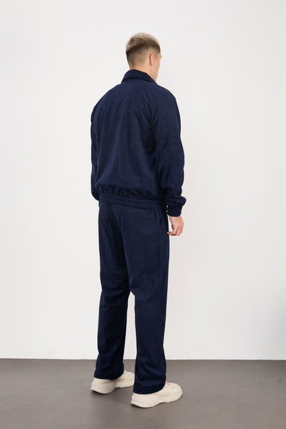 X-2037 Men’s Velour Zip Jacket & Matching Trousers Set – Navy