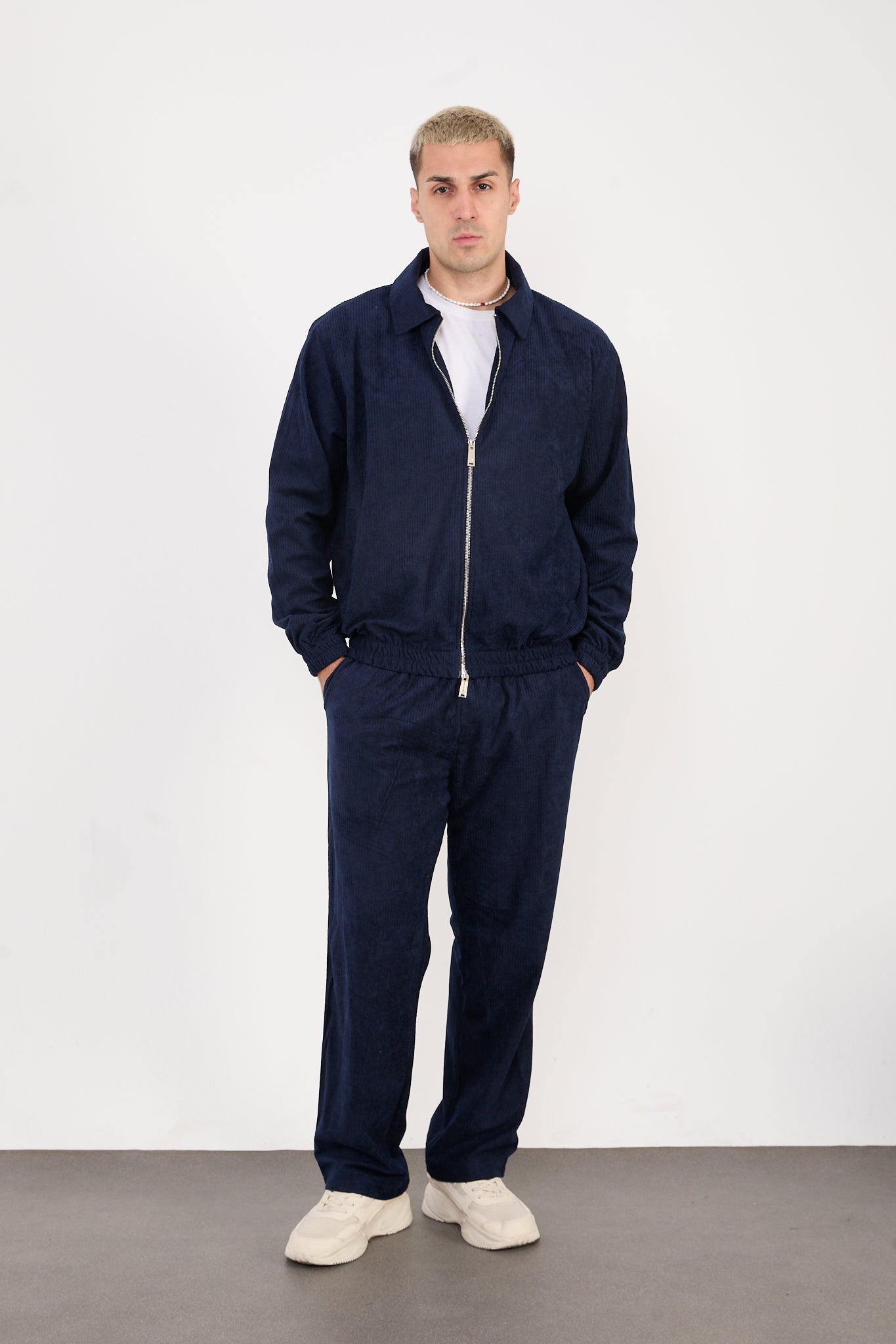 X-2037 Men’s Velour Zip Jacket & Matching Trousers Set – Navy