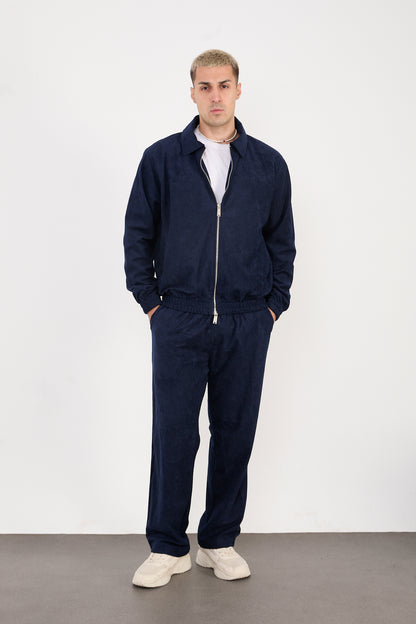 X-2037 Men’s Velour Zip Jacket & Matching Trousers Set – Navy