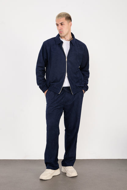 X-2037 Men’s Velour Zip Jacket & Matching Trousers Set – Navy