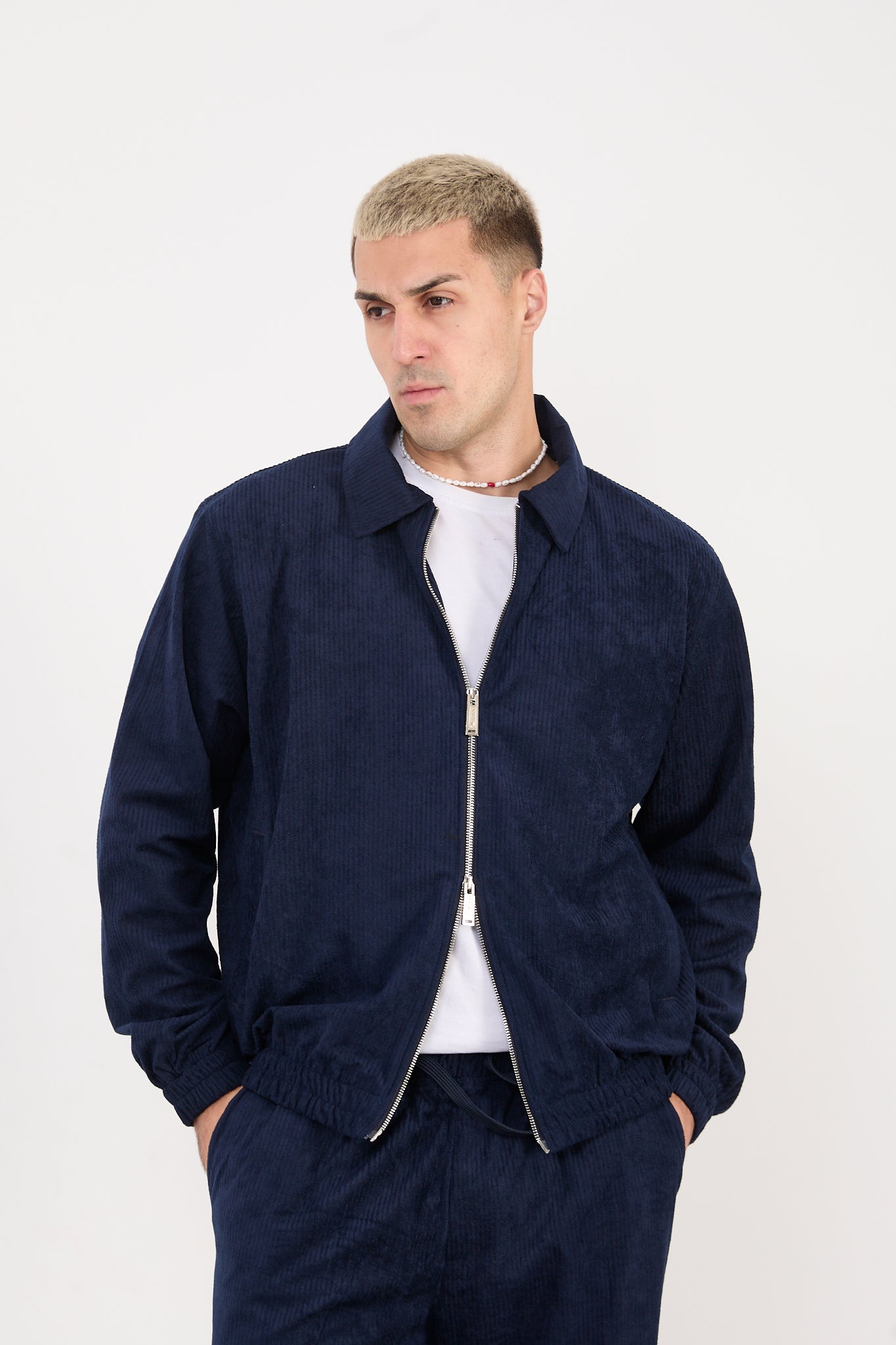 X-2037 Men’s Velour Zip Jacket & Matching Trousers Set – Navy