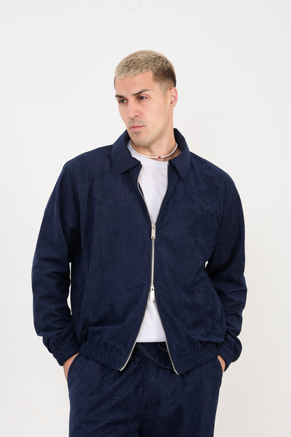 X-2037 Men’s Velour Zip Jacket & Matching Trousers Set – Navy