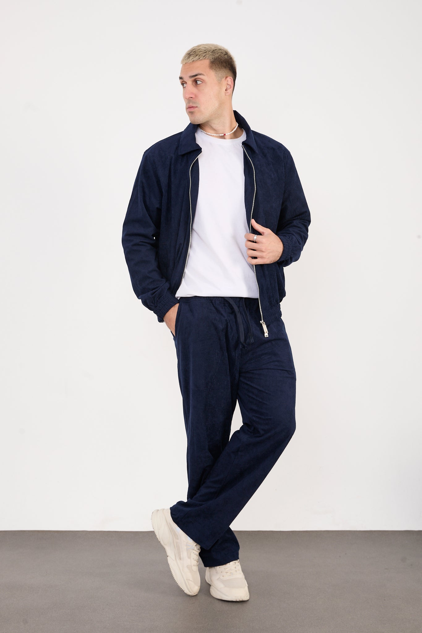 X-2037 Men’s Velour Zip Jacket & Matching Trousers Set – Navy