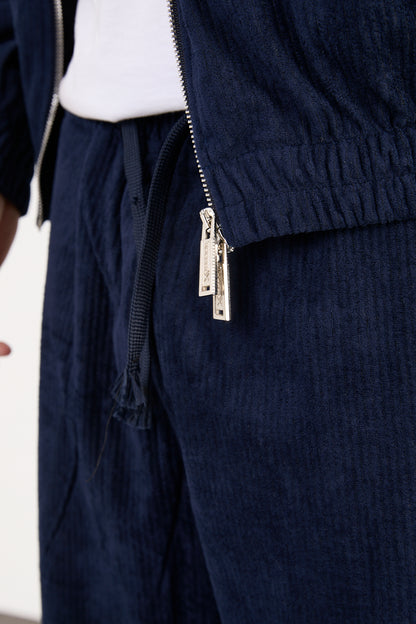 X-2037 Men’s Velour Zip Jacket & Matching Trousers Set – Navy