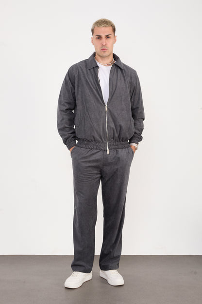 X-2037 Men’s Velour Zip Jacket & Matching Trousers Set – Grey
