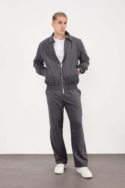 X-2037 Men’s Velour Zip Jacket & Matching Trousers Set – Grey