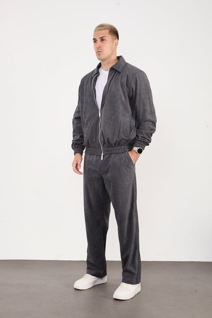 X-2037 Men’s Velour Zip Jacket & Matching Trousers Set – Grey
