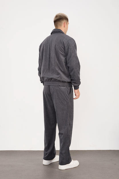 X-2037 Men’s Velour Zip Jacket & Matching Trousers Set – Grey