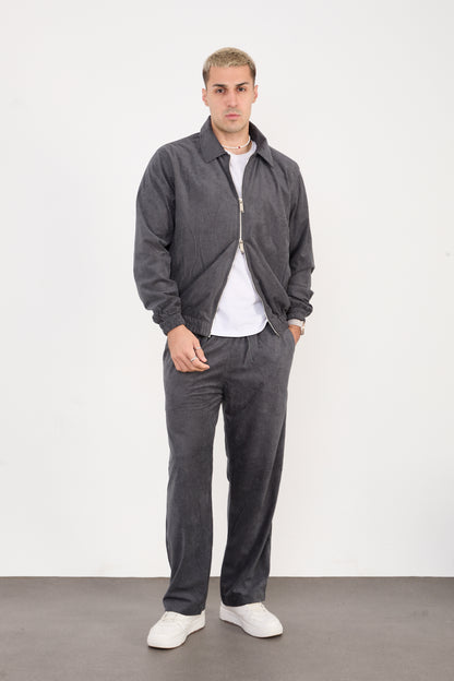 X-2037 Men’s Velour Zip Jacket & Matching Trousers Set – Grey
