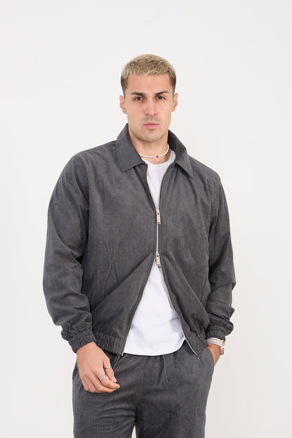 X-2037 Men’s Velour Zip Jacket & Matching Trousers Set – Grey