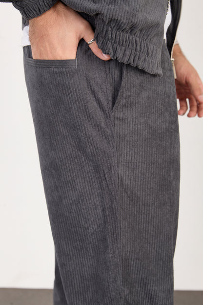 X-2037 Men’s Velour Zip Jacket & Matching Trousers Set – Grey