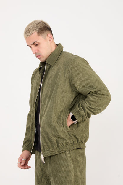 X-2037 Men’s Velour Zip Jacket & Matching Trousers Set – Olive