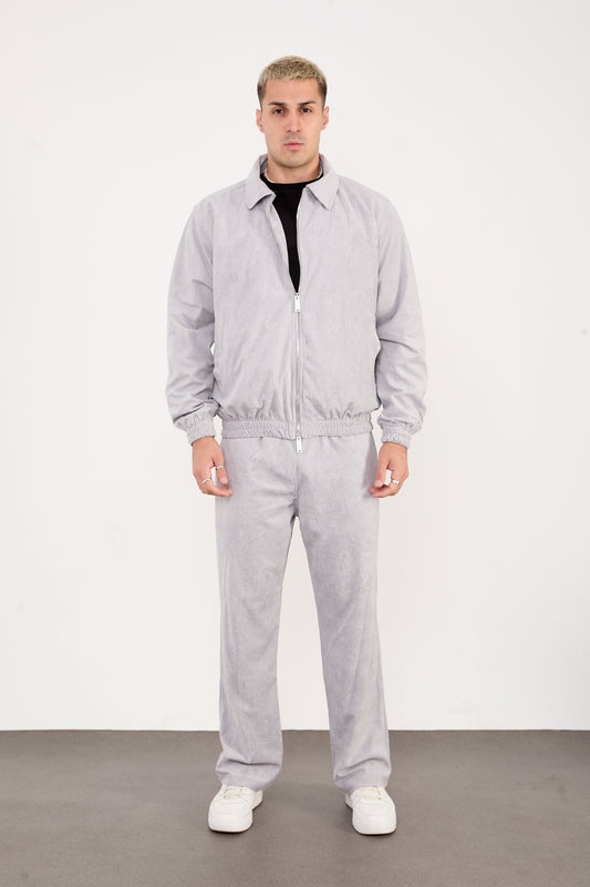 X-2037 Men’s Velour Zip Jacket & Matching Trousers Set – Light Grey