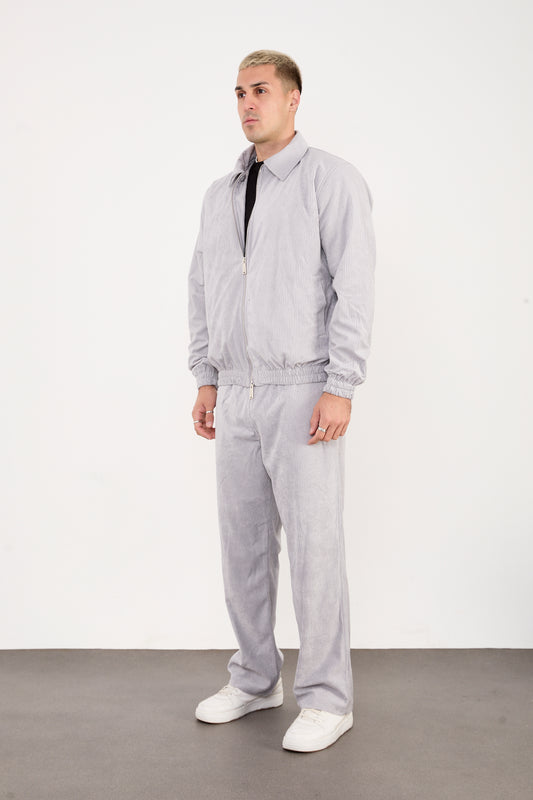 X-2037 Men’s Velour Zip Jacket & Matching Trousers Set – Light Grey