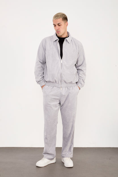 X-2037 Men’s Velour Zip Jacket & Matching Trousers Set – Light Grey