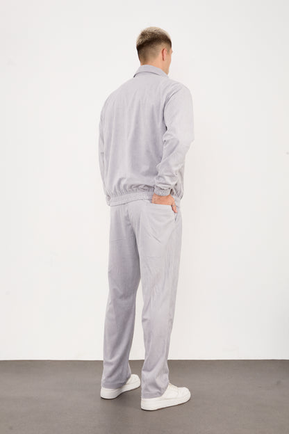 X-2037 Men’s Velour Zip Jacket & Matching Trousers Set – Light Grey