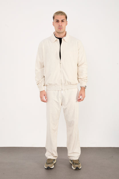 X-2037 Men’s Velour Zip Jacket & Matching Trousers Set – Cream