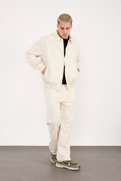 X-2037 Men’s Velour Zip Jacket & Matching Trousers Set – Cream