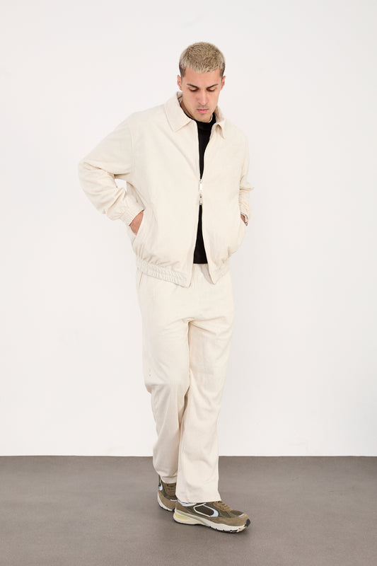 X-2037 Men’s Velour Zip Jacket & Matching Trousers Set – Cream