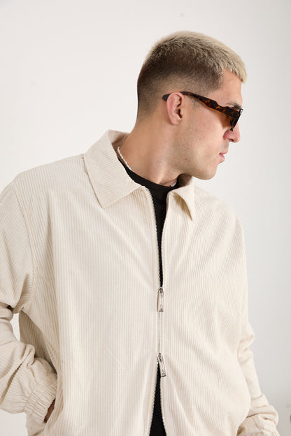 X-2037 Men’s Velour Zip Jacket & Matching Trousers Set – Cream