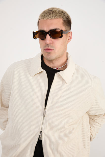 X-2037 Men’s Velour Zip Jacket & Matching Trousers Set – Cream