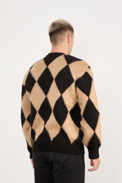 X-5008 Men’s Argyle Knit Sweater – Beige & Black