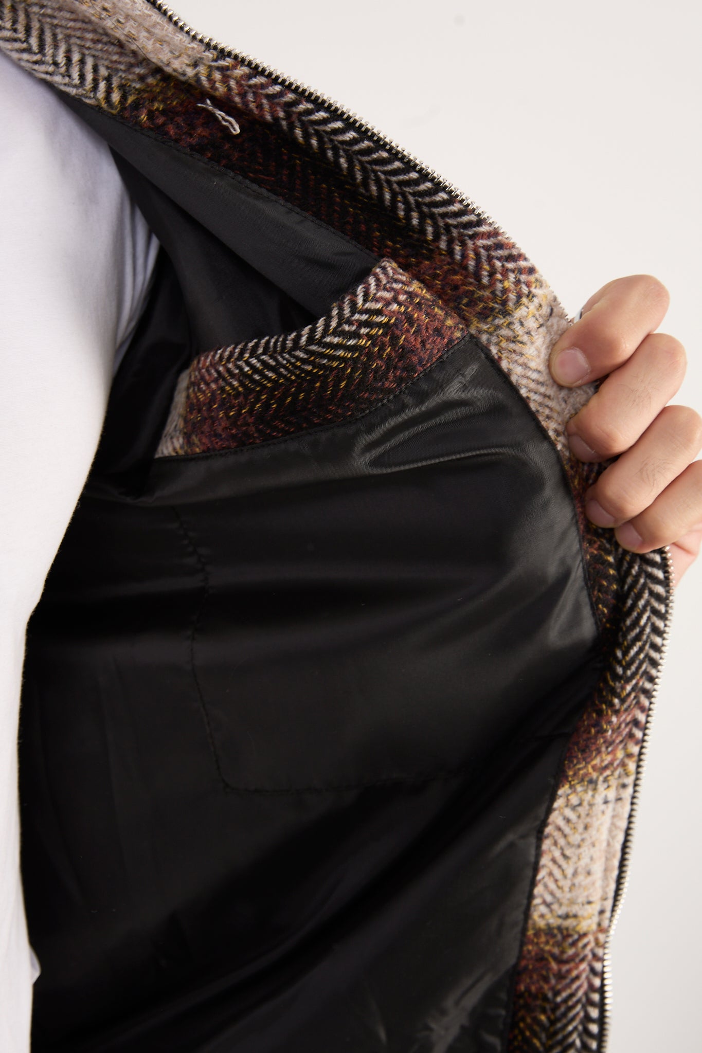 X-2038 Men’s Knit Plaid Bomber Jacket – Brown Checked