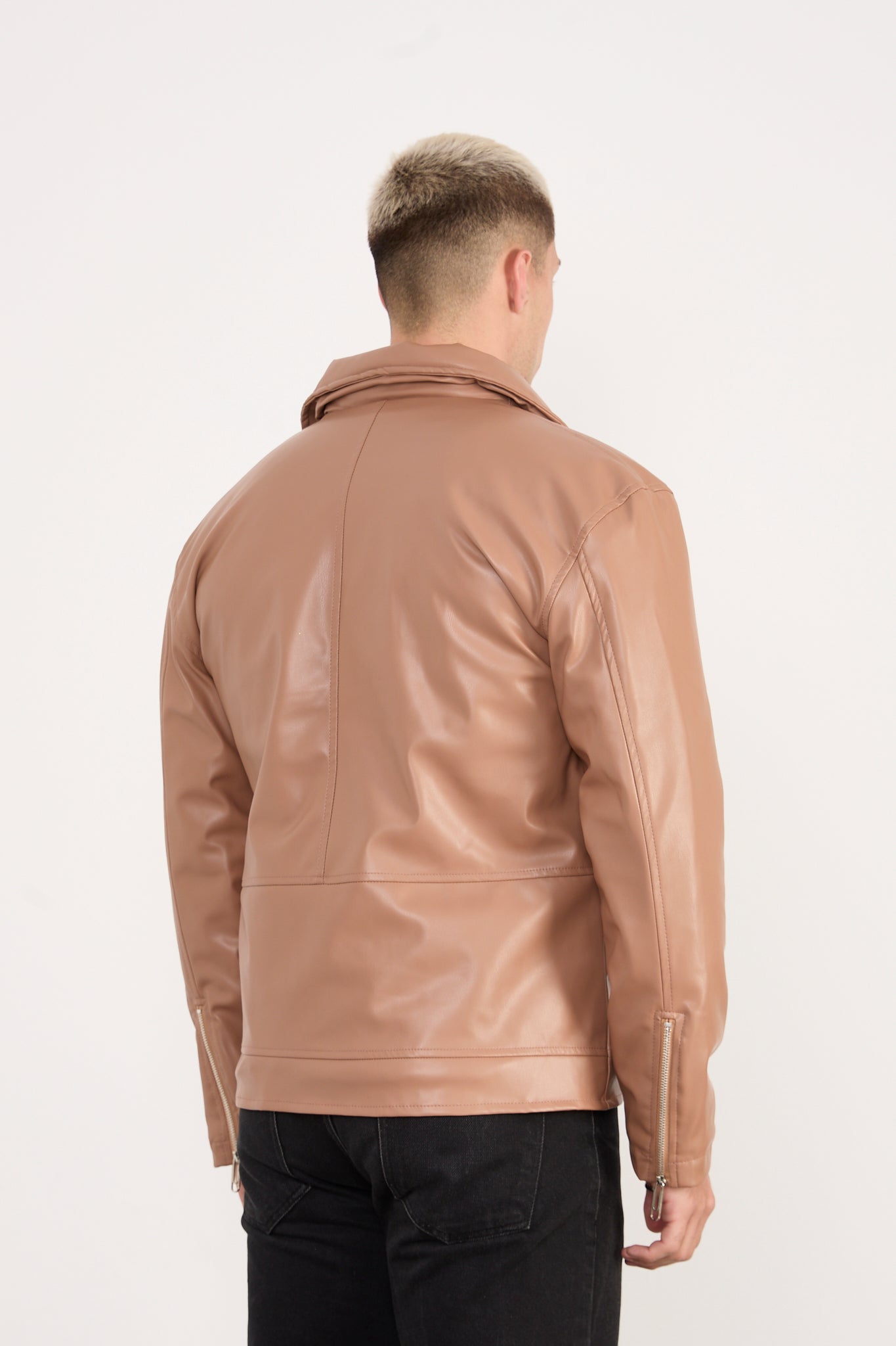 X-2028 Men’s Vegan Leather Biker Jacket – Camel