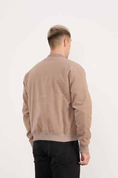 X-2026 Men’s Beige Wool-Blend Bomber Jacket – Classic Button-Up Style