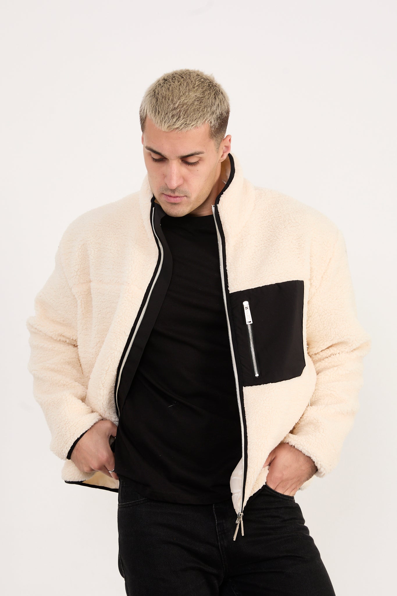 X-2043 Men’s High Neck Zip Jacket – Casual Street Style