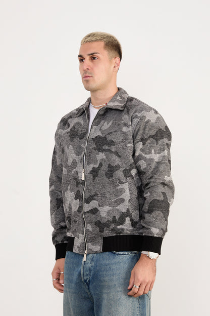 X-2038 Men’s Knit Camo Bomber Jacket – Grey Camo