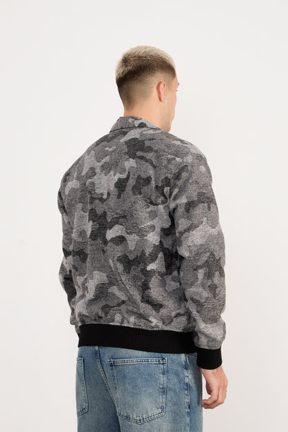 X-2038 Men’s Knit Camo Bomber Jacket – Grey Camo