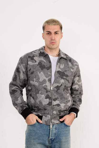 X-2038 Men’s Knit Camo Bomber Jacket – Grey Camo