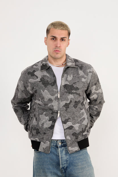 X-2038 Men’s Knit Camo Bomber Jacket – Grey Camo